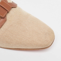 Christian Louboutin Beige/Brown Woven Fabric and Leather Smoking Slippers Size 41