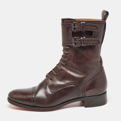 Christian Louboutin Brown Brogue Leather Toerless Boots Size 45