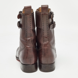 Christian Louboutin Brown Brogue Leather Toerless Boots Size 45