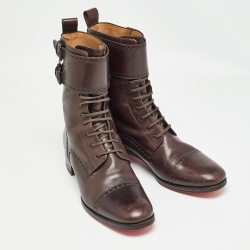 Christian Louboutin Brown Brogue Leather Toerless Boots Size 45