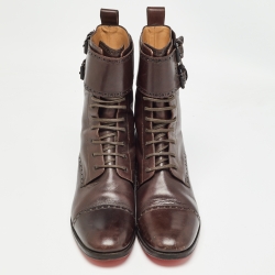 Christian Louboutin Brown Brogue Leather Toerless Boots Size 45