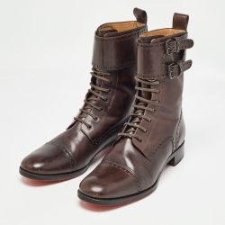 Christian Louboutin Brown Brogue Leather Toerless Boots Size 45
