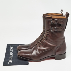 Christian Louboutin Brown Brogue Leather Toerless Boots Size 45