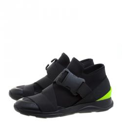 Christopher Kane Black Nylon Safety Buckle High Top Slip On Sneakers Size 42