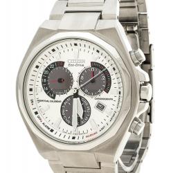 Pre Owned Citizen Silver White Stainless Steel Eco Drive Stainless Steel Men's Wristwatch 43 mm