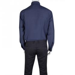 Class By Roberto Cavalli Navy Blue Cotton Silk Embroidered Long Sleeve Shirt L