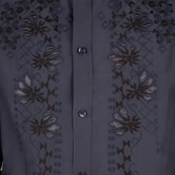 Class By Roberto Cavalli Navy Blue Cotton Silk Embroidered Long Sleeve Shirt L