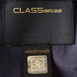 Class By Roberto Cavalli Navy Blue Cotton Silk Embroidered Long Sleeve Shirt L