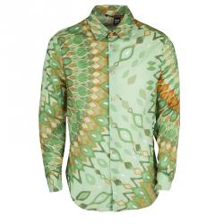 Class By Roberto Cavalli Green Printed Cotton Long Sleeve Button Front Shirt L