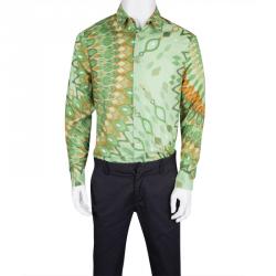 Class By Roberto Cavalli Green Printed Cotton Long Sleeve Button Front Shirt L