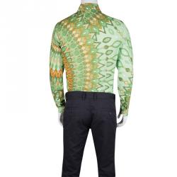 Class By Roberto Cavalli Green Printed Cotton Long Sleeve Button Front Shirt L