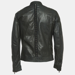 Class by Roberto Cavalli Black Studded & Beaded Leather Biker Jacket M
