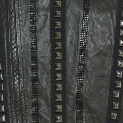 Class by Roberto Cavalli Black Studded & Beaded Leather Biker Jacket M