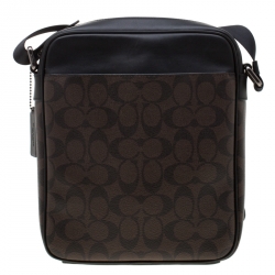 Coach Brown/Black Signature Coated Canvas and Leather Flight Messenger Bag