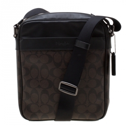 Coach Brown/Black Signature Coated Canvas and Leather Flight Messenger Bag