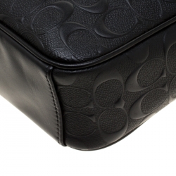 Coach Black Signature Embossed Leather Flight Messenger Bag