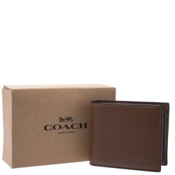Coach Brown Leather ID Compact Bifold Wallet