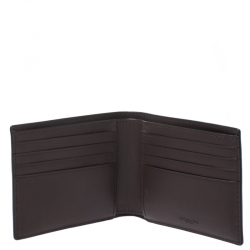 Coach Dark Brown Signature Leather Compact Bifold Wallet