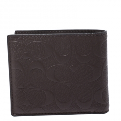 Coach Dark Brown Signature Leather Compact Bifold Wallet