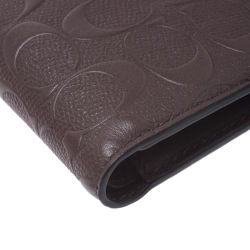 Coach Dark Brown Signature Leather Compact Bifold Wallet
