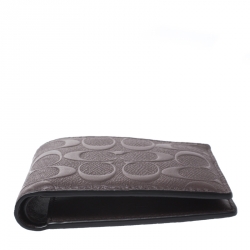 Coach Dark Brown Signature Leather Compact Bifold Wallet
