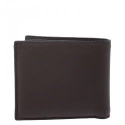 Pre Owned Coach Dark Brown Leather Compact Bifold Wallet