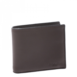 Pre Owned Coach Dark Brown Leather Compact Bifold Wallet
