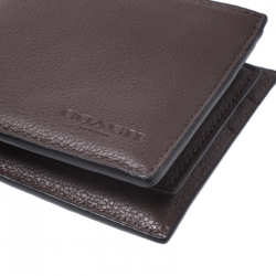 Pre Owned Coach Dark Brown Leather Compact Bifold Wallet
