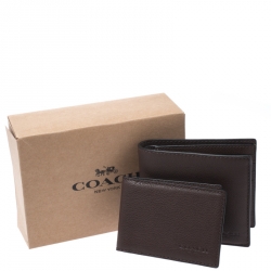 Coach Dark Brown Leather Compact Bifold Wallet