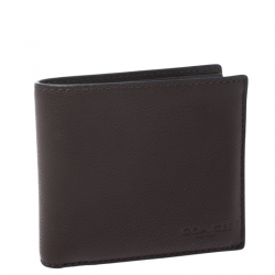 Coach Dark Brown Leather Compact Bifold Wallet