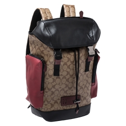 Coach Beige Signature Canvas and Leather Rivington With Coach Patch Backpack