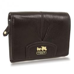 Pre Owned Coach Brown Ashley Leather Compact Clutch Wallet