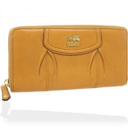Pre Owned Coach Yellow Madison Leather Accordion Zip Wallet