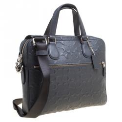 Pre Owned Coach Dark Blue Coated Canvas Hudson Slim Laptop Bag