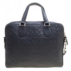 Pre Owned Coach Dark Blue Coated Canvas Hudson Slim Laptop Bag