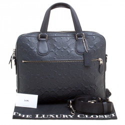 Pre Owned Coach Dark Blue Coated Canvas Hudson Slim Laptop Bag