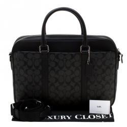 Coach Charcoal Signature Canvas and Leather Perry Slim Laptop Bag