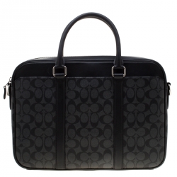 Coach Charcoal Signature Canvas and Leather Perry Slim Laptop Bag