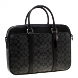 Coach Charcoal Signature Canvas and Leather Perry Slim Laptop Bag