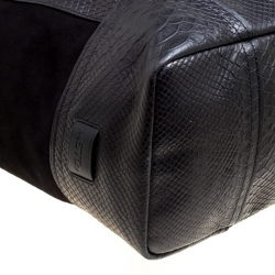 Coach Black Python Embossed Leather and Suede Oversized Tote