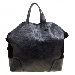 Coach Black Python Embossed Leather and Suede Oversized Tote