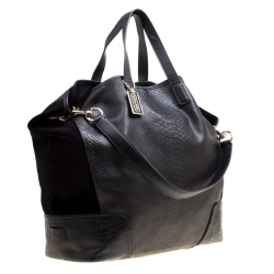 Coach Black Python Embossed Leather and Suede Oversized Tote