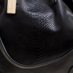 Coach Black Python Embossed Leather and Suede Oversized Tote