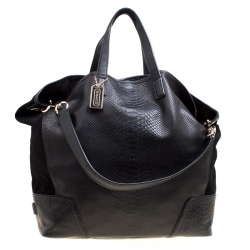 Coach Black Python Embossed Leather and Suede Oversized Tote