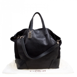 Coach Black Python Embossed Leather and Suede Oversized Tote