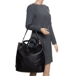 Coach Black Python Embossed Leather and Suede Oversized Tote