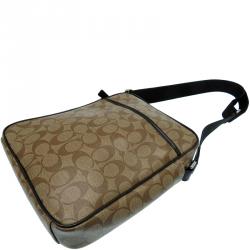 Coach Khaki/Brown Signature PVC and Leather Messenger Bag
