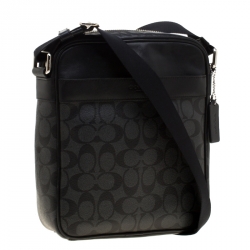 Coach Charcoal Signature Coated Canvas and Leather Flight Messenger Bag