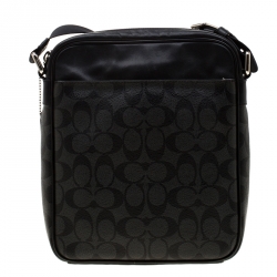 Coach Charcoal Signature Coated Canvas and Leather Flight Messenger Bag