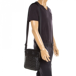 Coach Charcoal Signature Coated Canvas and Leather Flight Messenger Bag